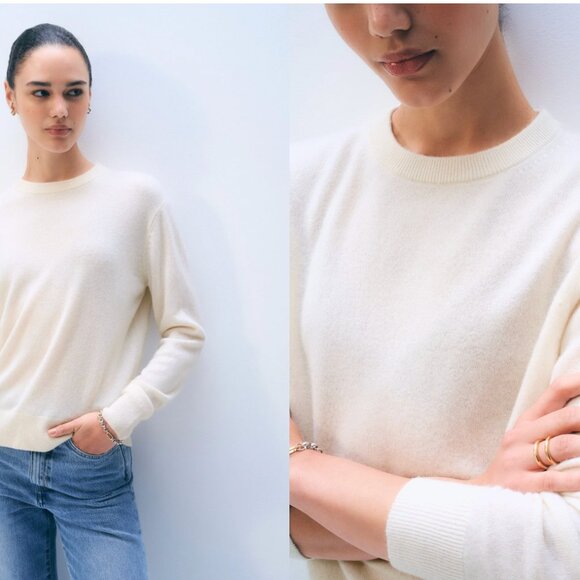 White + Warren Cashmere Crewneck Cream Crew Neck Sweater L - Picture 11 of 11